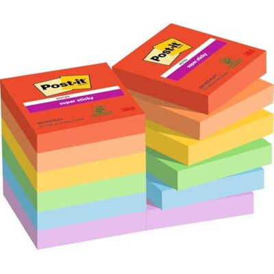 Post-it Super Sticky Notes, 1080 Sheets, Value Pack of 12 Pads, 47.6 mm² Holds Strong to Many Surfaces Bright Colours for Walls, Monitors and Fridge, Recycable Post-it Super Sticky Notes, 1080 Sheets, Value Pack of 12 Pads, 47.6 mm² Holds Strong to Many Surfaces Bright Colours for Walls, Monitors and Fridge, Recycable