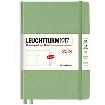 LEUCHTTURM1917 367618 Weekly Planner Medium (A5) 2024, 12 Months, Sage, English LEUCHTTURM1917 367618 Weekly Planner Medium (A5) 2024, 12 Months, Sage, English