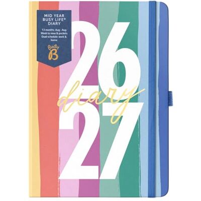 Busy B Diary A5 Mid-Year Academic Diary Busy Life Weekly Journal Aug '26 Aug '27 – Multi Stripe Cover Life Planner with Dual Schedules, Year Calendar, Pen Loop, Pockets & Elastic Closure Busy B Diary A5 Mid-Year Academic Diary Busy Life Weekly Journal Aug '26 Aug '27 – Multi Stripe Cover Life Planner with Dual Schedules, Year Calendar, Pen Loop, Pockets & Elastic Closure
