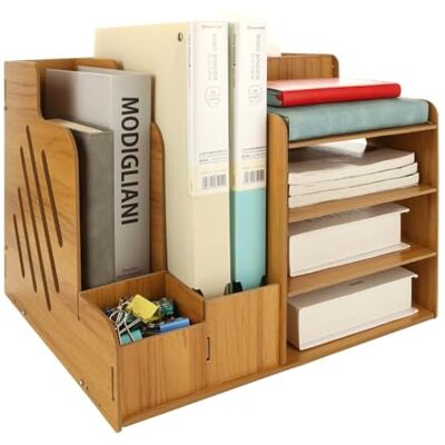 ASelected 4-Tier Wooden Desk Organizer Diy Office Supplies Storage Box Large Capacity Desk Tidy Storage Holder Sorter For A4 Papers, Pens, Books, Letters And Documents(Cherry Wood) ASelected 4-Tier Wooden Desk Organizer Diy Office Supplies Storage Box Large Capacity Desk Tidy Storage Holder Sorter For A4 Papers, Pens, Books, Letters And Documents(Cherry Wood)
