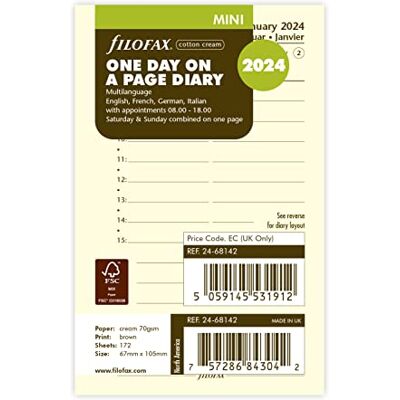 Filofax Mini day per page cotton cream 4 language 2024 diary Filofax Mini day per page cotton cream 4 language 2024 diary