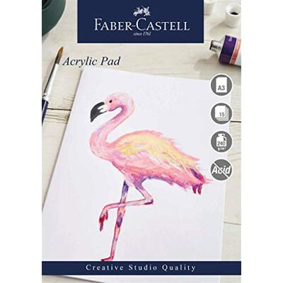Faber-Castell Creative Studio Acrylic Paint Pad, A3, Acid Free Gummed Paper, 240 GSM, 15 Sheets for Acrylic Painting, Arts, Craft, Home and School Faber-Castell Creative Studio Acrylic Paint Pad, A3, Acid Free Gummed Paper, 240 GSM, 15 Sheets for Acrylic Painting, Arts, Craft, Home and School
