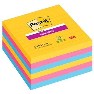 Post-it Super Sticky Notes, Lined, 540 Sheets, Pack of 6 Pads, 101 mm x 101 mm Holds Strong to Many Surfaces Bright Colours for Walls, Monitors and Fridge, Recycable Post-it Super Sticky Notes, Lined, 540 Sheets, Pack of 6 Pads, 101 mm x 101 mm Holds Strong to Many Surfaces Bright Colours for Walls, Monitors and Fridge, Recycable