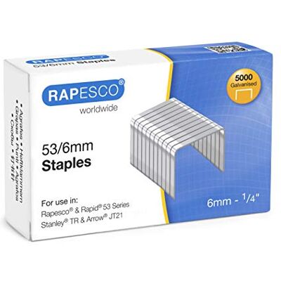 Rapesco 0749 Type 53/6 mm Galvanised Tacker Staples, Pack of 5000 Rapesco 0749 Type 53/6 mm Galvanised Tacker Staples, Pack of 5000