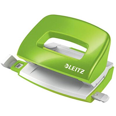 Leitz 50601054 Mini Hole Punch, 10 Sheets, Guide Bar with Format Markings, Metal, WOW Range, Green Leitz 50601054 Mini Hole Punch, 10 Sheets, Guide Bar with Format Markings, Metal, WOW Range, Green