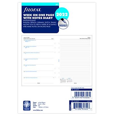 Filofax A5 week on one page with notes 2022 diary refill Filofax A5 week on one page with notes 2022 diary refill