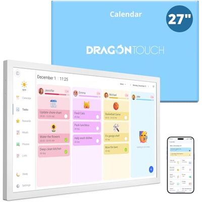 Dragon 2026 Digital Calendar, 27 Inch Electronic Calendar Planner for Chore Chart and Home Organization, Interactive Touch Screen Desktop & Wall Mountable, a Gift for Families, White Dragon 2026 Digital Calendar, 27 Inch Electronic Calendar Planner for Chore Chart and Home Organization, Interactive Touch Screen Desktop & Wall Mountable, a Gift for Families, White