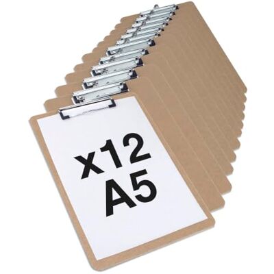 Rapesco 1608 Business Pack: 12 Standard Hardboard Clipboards, A5, Brown Rapesco 1608 Business Pack: 12 Standard Hardboard Clipboards, A5, Brown