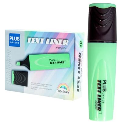 Plus Office Pastel Highlighters, Marker Pen with Beveled Tip, Pack of 10 Water-Based Phosphorescent Markers, Pastel Colour (Green) Plus Office Pastel Highlighters, Marker Pen with Beveled Tip, Pack of 10 Water-Based Phosphorescent Markers, Pastel Colour (Green)