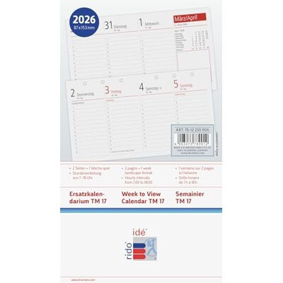 rido/idé Weekly Replacement Calendar TM 17/Contacter 2026 153 x 87 mm rido/idé Weekly Replacement Calendar TM 17/Contacter 2026 153 x 87 mm