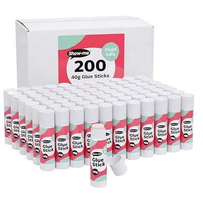 SHOW-ME Classmaster Glue Sticks for School & Crafts 40g Child-safe Paper Glue with Strong Hold Washable, Non-Toxic PVP Formula Classroom & Scrapbooking Supplies, 200 Pack SHOW-ME Classmaster Glue Sticks for School & Crafts 40g Child-safe Paper Glue with Strong Hold Washable, Non-Toxic PVP Formula Classroom & Scrapbooking Supplies, 200 Pack