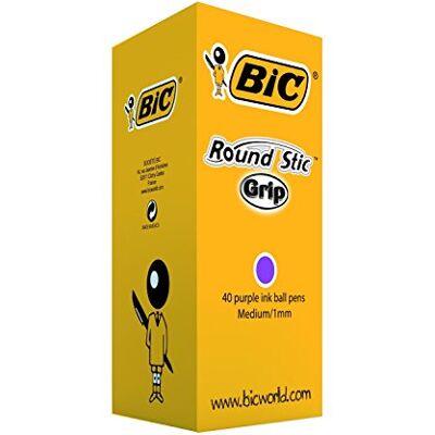 BIC Round Stic Grip Ballpoint Pens Value Pack of 40 Pens for Office Purple Colour Smooth Writing and Comfortable Grip BIC Round Stic Grip Ballpoint Pens Value Pack of 40 Pens for Office Purple Colour Smooth Writing and Comfortable Grip