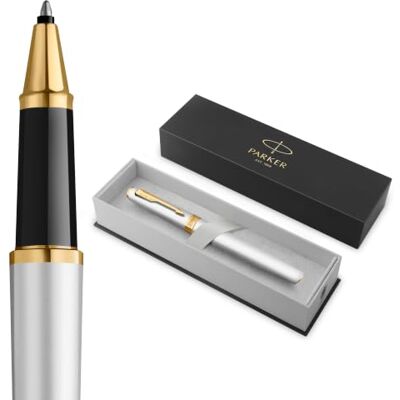 PARKER Meridian Rollerball Pen Chrome Lacquer with Gold Trims Fine Nib Handwriting Pens & Stationery Supplies Black Ink Luxury Gift Box PARKER Meridian Rollerball Pen Chrome Lacquer with Gold Trims Fine Nib Handwriting Pens & Stationery Supplies Black Ink Luxury Gift Box