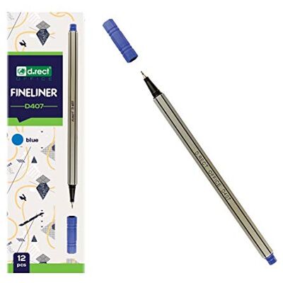 D.RECT D407 Fineliner Everyday Use Writing and School Supplies Line Width 0.4mm Blue (Pack of 12) D.RECT D407 Fineliner Everyday Use Writing and School Supplies Line Width 0.4mm Blue (Pack of 12)
