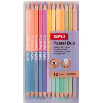 APLI Kids 20083 – Pastel Bi-Colour Pencils Set of 12 Double-Ended Pencils (24 Colours) – Ergonomic Triangular Design – Durable 3 mm Lead – Pack for Drawing and Art APLI Kids 20083 – Pastel Bi-Colour Pencils Set of 12 Double-Ended Pencils (24 Colours) – Ergonomic Triangular Design – Durable 3 mm Lead – Pack for Drawing and Art