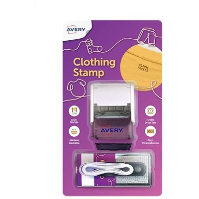 Avery Clothing Name Stamp – Customisable Clothing Stamp for Kids, School Uniforms & Nursery Clothes, Long-Lasting Ink for 1000+ Washable Markings, Works on Light & Dark Fabrics (CSTAMP) Avery Clothing Name Stamp – Customisable Clothing Stamp for Kids, School Uniforms & Nursery Clothes, Long-Lasting Ink for 1000+ Washable Markings, Works on Light & Dark Fabrics (CSTAMP)