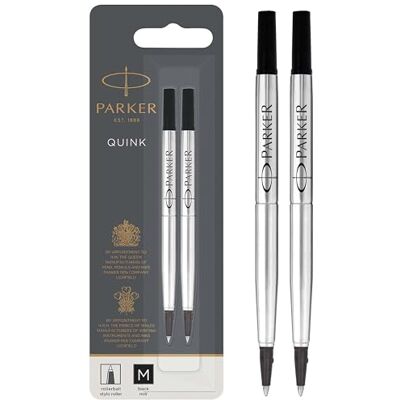 PARKER Rollerball Pen Refills Medium Point Black QUINK Ink 2 Count PARKER Rollerball Pen Refills Medium Point Black QUINK Ink 2 Count