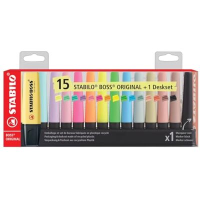 STABILO Boss Original Highlighters Set of 15 Highlighters 5 Neon + 5 Pastel + 4 NatureColors + 1 Marker Black STABILO Boss Original Highlighters Set of 15 Highlighters 5 Neon + 5 Pastel + 4 NatureColors + 1 Marker Black