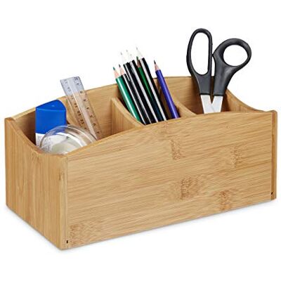 Relaxdays Bamboo Desk Organiser, Pencil Holder with 4 Compartments, Natural Wood Grain, Size: ca 11.5 x 26 x 13 cm, Natural Brown Relaxdays Bamboo Desk Organiser, Pencil Holder with 4 Compartments, Natural Wood Grain, Size: ca 11.5 x 26 x 13 cm, Natural Brown