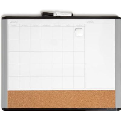 U Brands Whiteboard Planner, Magnetic 3-in-1 Dry Wipe Calendar Board 41x51 cm with Black and Grey Frame, Includes Cork Bulletin Section, Marker, Clip and Magnet, White Board for Home, School, Office U Brands Whiteboard Planner, Magnetic 3-in-1 Dry Wipe Calendar Board 41x51 cm with Black and Grey Frame, Includes Cork Bulletin Section, Marker, Clip and Magnet, White Board for Home, School, Office