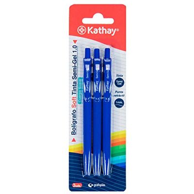Kathay 86232830 Set of 3 Soft Semi Gel Pens, Blue, 1 mm, Retractable Kathay 86232830 Set of 3 Soft Semi Gel Pens, Blue, 1 mm, Retractable