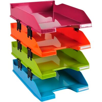 Exacompta Set of 4 Letter Trays Combo Midi 4 Assorted Opaque Colours Exacompta Set of 4 Letter Trays Combo Midi 4 Assorted Opaque Colours