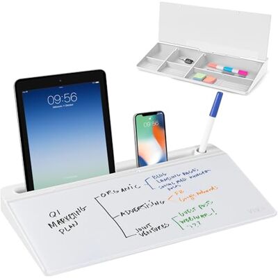 VIVO Glass 16 x 7 inch Dry Erase Board with Storage, Desktop Whiteboard Organizer with Hidden Compartments and Device Slot, DESK-WB16A VIVO Glass 16 x 7 inch Dry Erase Board with Storage, Desktop Whiteboard Organizer with Hidden Compartments and Device Slot, DESK-WB16A
