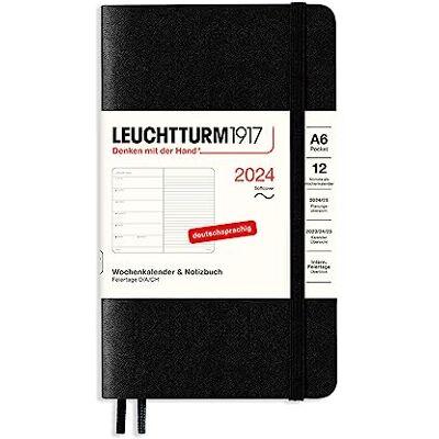LEUCHTTURM1917 367803 Weekly Calendar & Notebook Pocket (A6) 2024, Soft Cover, Black, German, 12 Months LEUCHTTURM1917 367803 Weekly Calendar & Notebook Pocket (A6) 2024, Soft Cover, Black, German, 12 Months
