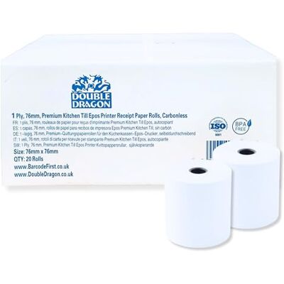 Dragon Single Ply Carbonless Premium Paper Rolls, 76x76mm, for Dot-Matrix Impact Kitchen Printer, Printing Calculator, Non-thermal Cash Registers Receipt Printer, Star Clover Bixolon (20 Rolls) Dragon Single Ply Carbonless Premium Paper Rolls, 76x76mm, for Dot-Matrix Impact Kitchen Printer, Printing Calculator, Non-thermal Cash Registers Receipt Printer, Star Clover Bixolon (20 Rolls)