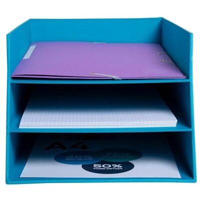 Exacompta Ref. 13457D 1 TEKSTO Cardboard Letter Tray 3 Levels for documents in A+ Format (up to 24x32 cm) Dimensions 350x290x190 mm Turquoise Exacompta Ref. 13457D 1 TEKSTO Cardboard Letter Tray 3 Levels for documents in A+ Format (up to 24x32 cm) Dimensions 350x290x190 mm Turquoise
