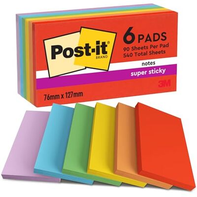 Post-it Super Sticky Notes, 6 Pads (540 Sheets), 127 mm x 76 mm Post-it Super Sticky Notes, 6 Pads (540 Sheets), 127 mm x 76 mm