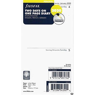 Filofax Personal Two Days per Page 3 Language 2020 Diary Filofax Personal Two Days per Page 3 Language 2020 Diary