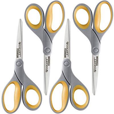 Westcott 8" Soft Handle Titanium Bonded Scissors for Office & Home, Gray/Yellow, 4 Pack (17598) Westcott 8" Soft Handle Titanium Bonded Scissors for Office & Home, Gray/Yellow, 4 Pack (17598)