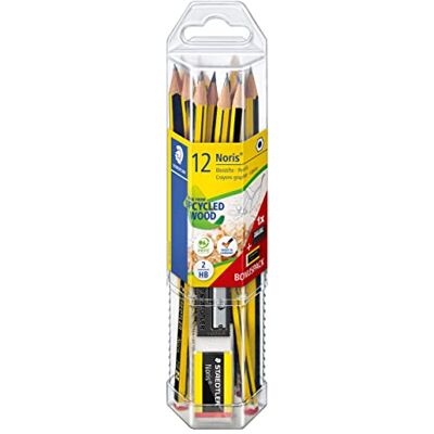 STAEDTLER Noris 120 Pencil, HB, Set of 12, 1 Sharpener, 1 Eraser, Made from Upcycled Wood, Non-slip Soft Surface, Made in Germany STAEDTLER Noris 120 Pencil, HB, Set of 12, 1 Sharpener, 1 Eraser, Made from Upcycled Wood, Non-slip Soft Surface, Made in Germany