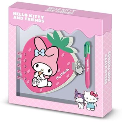 KARACTERMANIA Hello Kitty My Melody Strawberry-Pack of Strawberry Diary + 6-Coloured Pen, Pink KARACTERMANIA Hello Kitty My Melody Strawberry-Pack of Strawberry Diary + 6-Coloured Pen, Pink