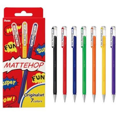 Pentel Mattehop 1.0mm Gel Roller 7pc Wallet Original Colours Pentel Mattehop 1.0mm Gel Roller 7pc Wallet Original Colours