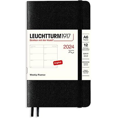 LEUCHTTURM1917 367678 Weekly Diary Softcover Pocket (A6) 2024, 12 Months, Black, English LEUCHTTURM1917 367678 Weekly Diary Softcover Pocket (A6) 2024, 12 Months, Black, English