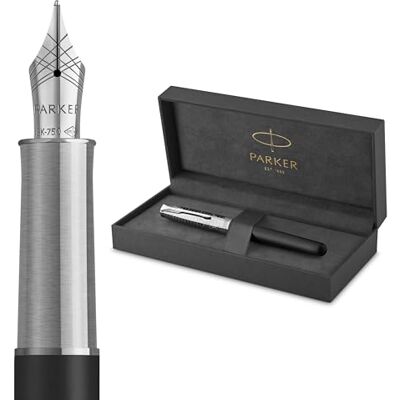 PARKER Sonnet Fountain Pen Legacy of Flight Collection 18k Gold Medium Nib with Black Ink Refill Chrome Trim Gift Box PARKER Sonnet Fountain Pen Legacy of Flight Collection 18k Gold Medium Nib with Black Ink Refill Chrome Trim Gift Box