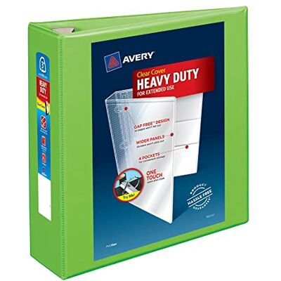 Avery Heavy-Duty View 3 Ring Binder, 3" One Touch EZD Rings, 670-Sheet Capacity, 3.5 Inch Wide Spine, Great for Home, School Supplies, Office, or Organization Needs, 1 Chartreuse Binder (79779) Avery Heavy-Duty View 3 Ring Binder, 3" One Touch EZD Rings, 670-Sheet Capacity, 3.5 Inch Wide Spine, Great for Home, School Supplies, Office, or Organization Needs, 1 Chartreuse Binder (79779)