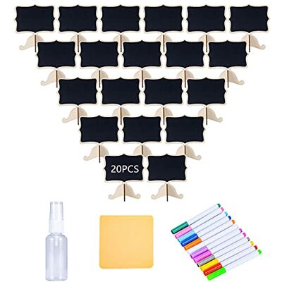 YZ&LIANGYUAN 20 Pack Wood Mini Chalkboards Signs with Support Easels, Place Cards, Chalkboards for Weddings, Birthday Parties, Message Board Signs and Event Decorations YZ&LIANGYUAN 20 Pack Wood Mini Chalkboards Signs with Support Easels, Place Cards, Chalkboards for Weddings, Birthday Parties, Message Board Signs and Event Decorations