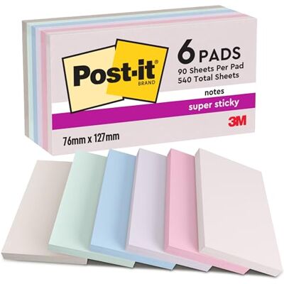 Post-it Super Sticky Notes, 6 Pads (540 Sheets), 127 mm x 76 mm Post-it Super Sticky Notes, 6 Pads (540 Sheets), 127 mm x 76 mm