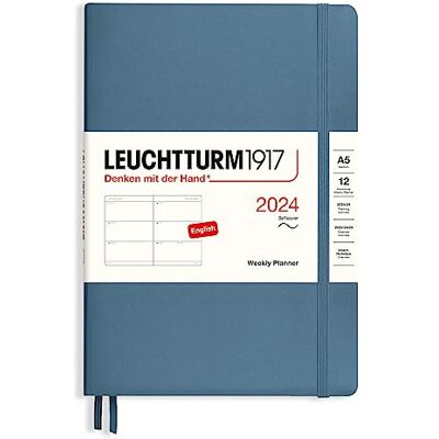 LEUCHTTURM1917 367664 Weekly Diary Softcover Medium (A5) 2024 12 Months Stone Blue English LEUCHTTURM1917 367664 Weekly Diary Softcover Medium (A5) 2024 12 Months Stone Blue English