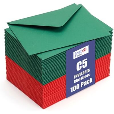 Craft UK Limited Craft UK 2359-100 C5 Xmas Envelopes (50 Red & 50 Green) Craft UK Limited Craft UK 2359-100 C5 Xmas Envelopes (50 Red & 50 Green)