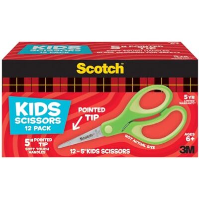Scotch 5" Soft Touch Blunt Tip Kids Scissors, 12 Count Teacher’s Pack, Green, All-Purpose Scissors for School and Crafts (1442P-12) Scotch 5" Soft Touch Blunt Tip Kids Scissors, 12 Count Teacher’s Pack, Green, All-Purpose Scissors for School and Crafts (1442P-12)