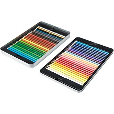 Amazon Basics Coloured Pencils in Tin Box, Pack of 48 Assorted Colours Amazon Basics Coloured Pencils in Tin Box, Pack of 48 Assorted Colours