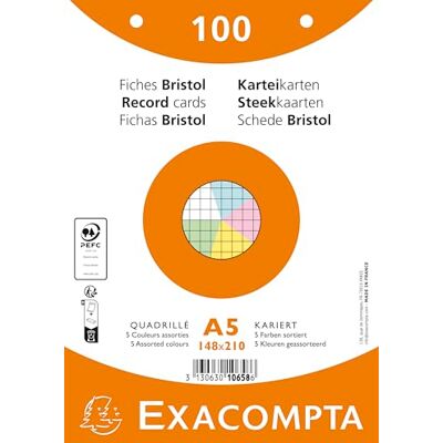 Exacompta 1000 Index Cards 5x5 Punched in Film 148x210 mm Assorted Exacompta 1000 Index Cards 5x5 Punched in Film 148x210 mm Assorted