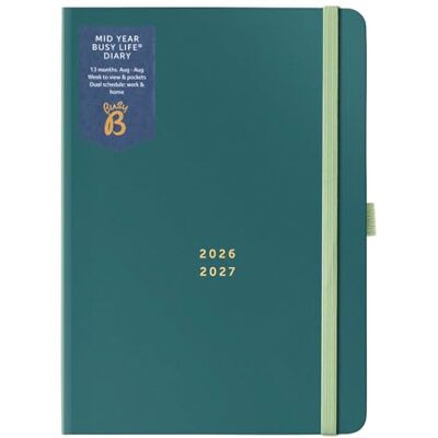 Busy B Diary A5 Mid-Year Academic Diary Busy Life Weekly Journal Aug '26 Aug '27 – Teal Cover Life Planner with Dual Schedules, Year Calendar, Pen Loop, Pockets & Elastic Closure Busy B Diary A5 Mid-Year Academic Diary Busy Life Weekly Journal Aug '26 Aug '27 – Teal Cover Life Planner with Dual Schedules, Year Calendar, Pen Loop, Pockets & Elastic Closure