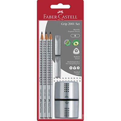 Faber-Castell Faber Castell Grip 2001 HB Pencils x3, Eraser Caps x2, & Trio 3-Hole Sharpener Faber-Castell Faber Castell Grip 2001 HB Pencils x3, Eraser Caps x2, & Trio 3-Hole Sharpener