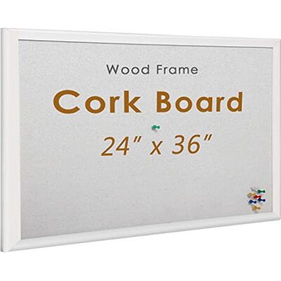 Innovart White Cork Bulletin Board 36" X 24" with 10 Push Pins, Corkboard with White Wood Frame, White Cork Notice Board Message Board, Framed Pin Board for Home, Office, School Innovart White Cork Bulletin Board 36" X 24" with 10 Push Pins, Corkboard with White Wood Frame, White Cork Notice Board Message Board, Framed Pin Board for Home, Office, School