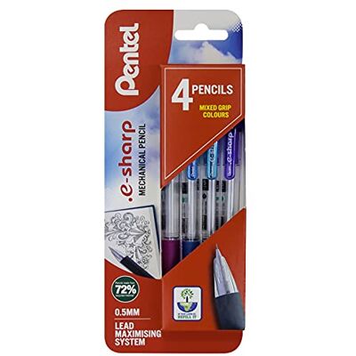 Pentel E-Sharp mechanical pencil, Assorted colours, 1 blister of 4 pencils multi-coloured XAZ125/4-M Pentel E-Sharp mechanical pencil, Assorted colours, 1 blister of 4 pencils multi-coloured XAZ125/4-M